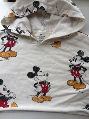 H&M Kids Cream Hooded Sweatshirt with Red & Yellow Mickey Print